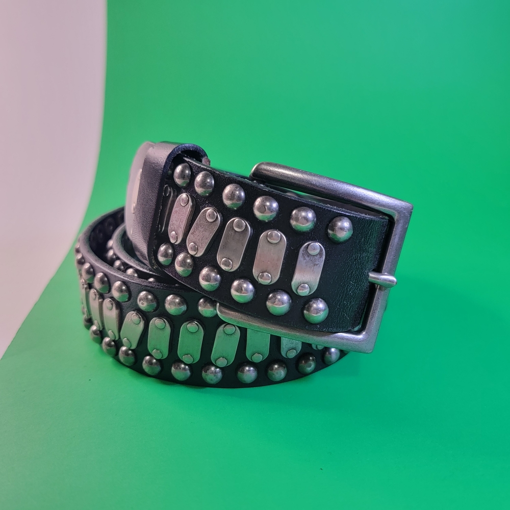 -Studded Leather Belt Black Punk Rock, Heavy Belt, Black Silver